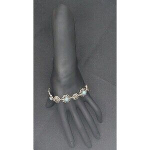 Larimar, Blue Floral Bracelet, Sterling Silver, Size 8